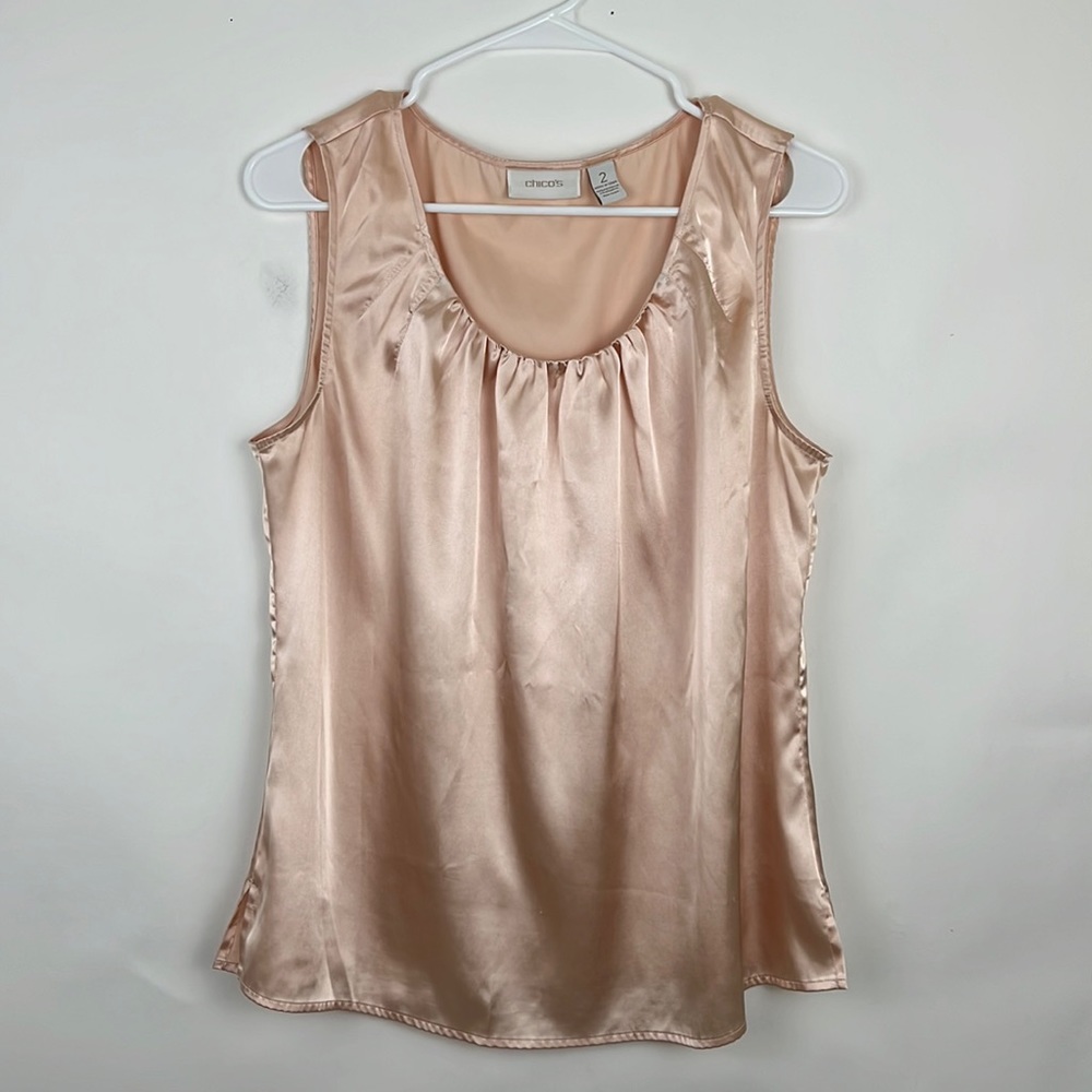 CHICO’S sleeveless blouse peach pink shine 2